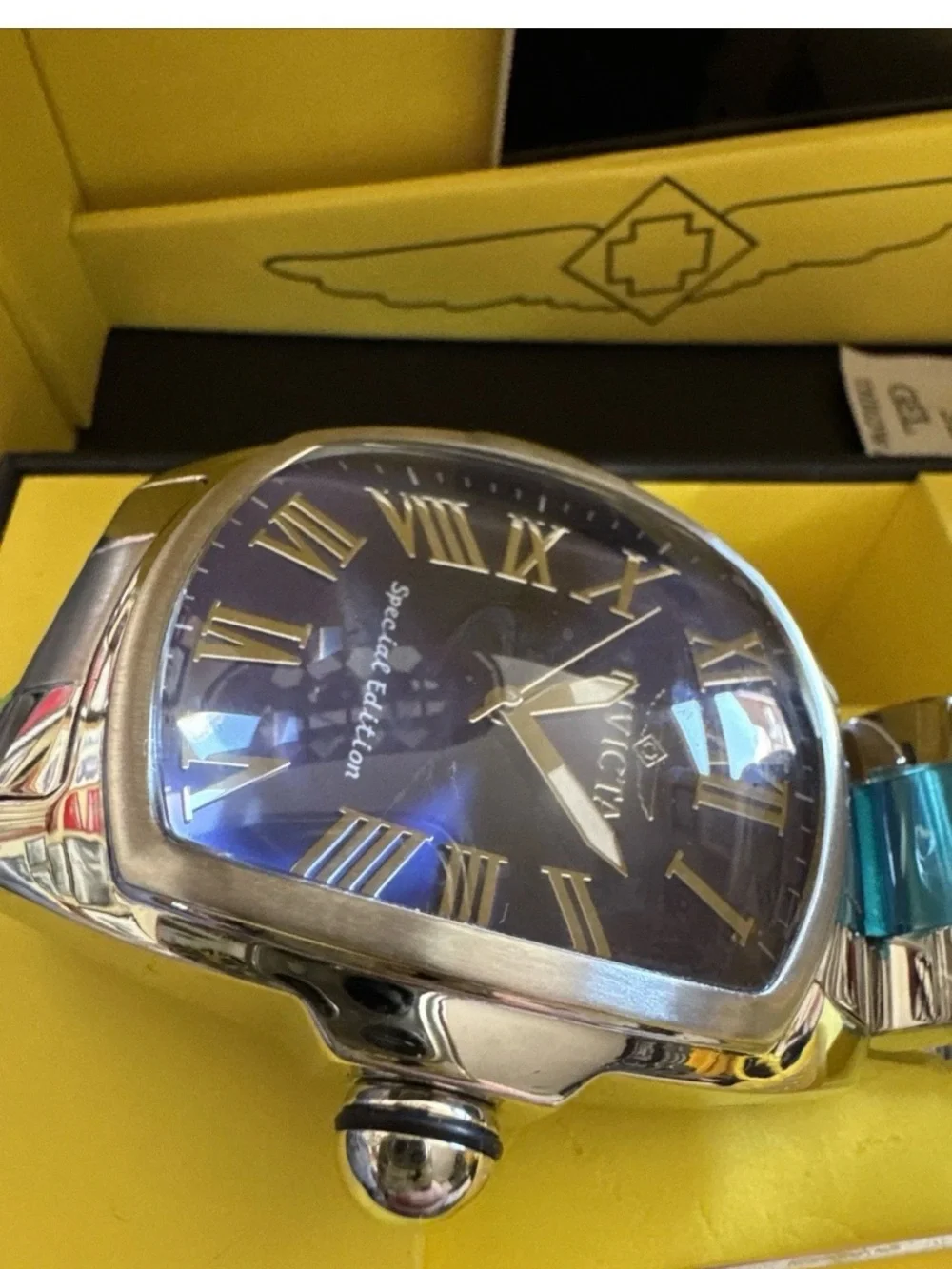 Invicta Men's Silver Bracelet Watch with Black Dial and Gold Numerals NWT